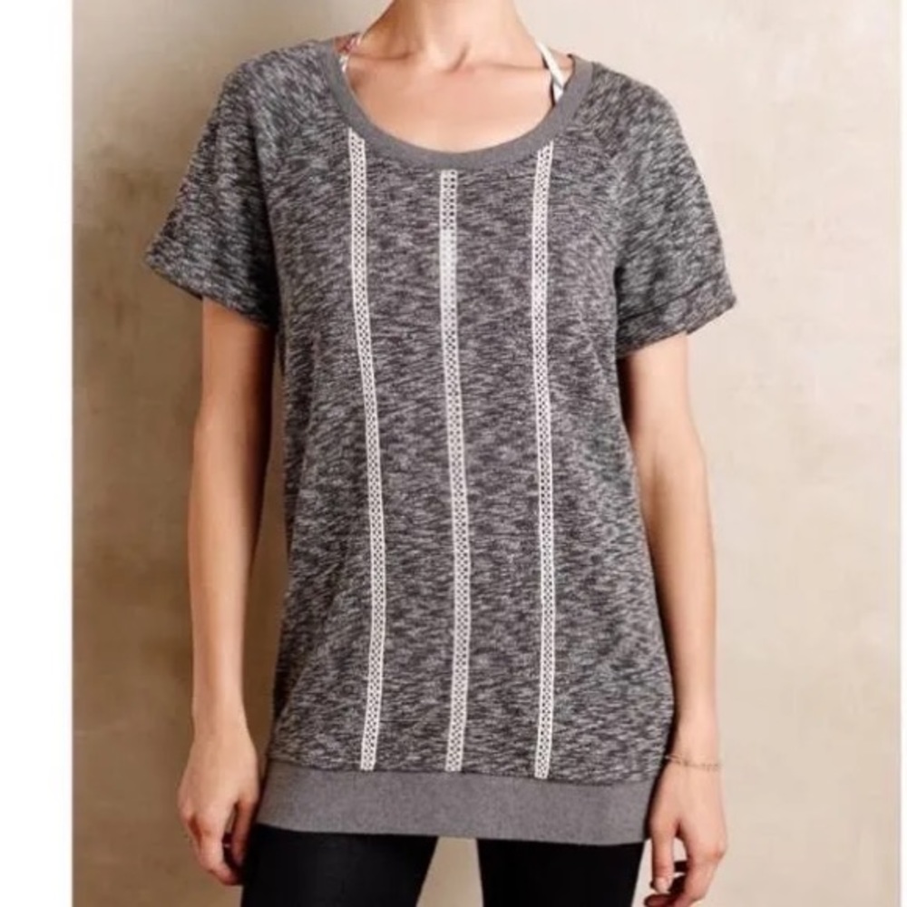 Anthropology Sweatshirt Gray Crochet Stripes Womens Small by Sunday in Brooklyn